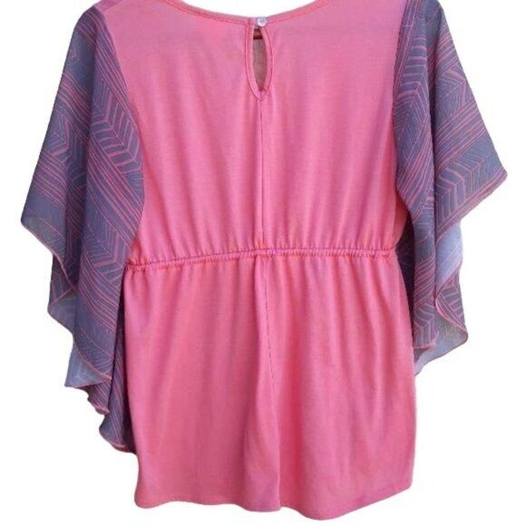 Y2K Motherhood Maternity L Blouse Top Boho Sheer Flutter Sleeve Empire Pink - Picture 5 of 8